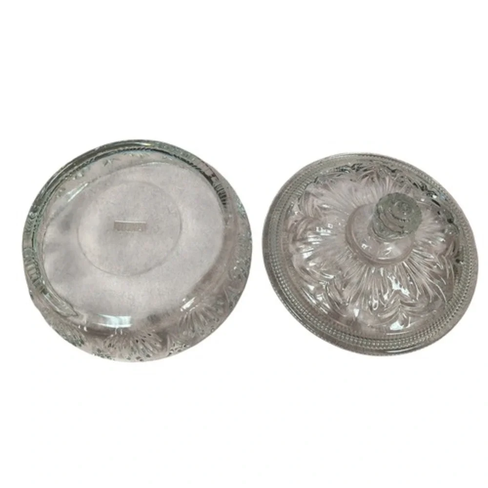 Vintage Avon Covered Etched Clear Glass Dish with Lid 6